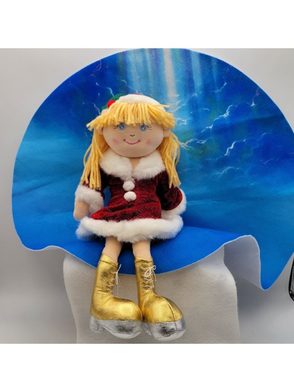 Russ Christmas Holiday Princess Pals 13" Plush Doll Sitter Red Velvet Gold Boots